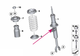 Predný tlmič pruženia pravý F11/F11 LCI (štandardný podvozok) (OEM)