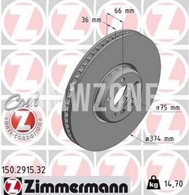Predný pravý brzdový kotúč (374x36mm) / 154mm vnútorný priemer